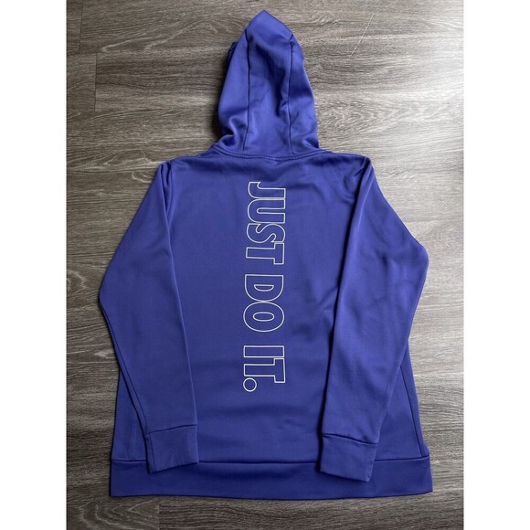 Nike Sweatshirt Hoodie Womens Large Blue Big Logo Sports Outdoor Dri Fit Casual - Picture 6 of 12
